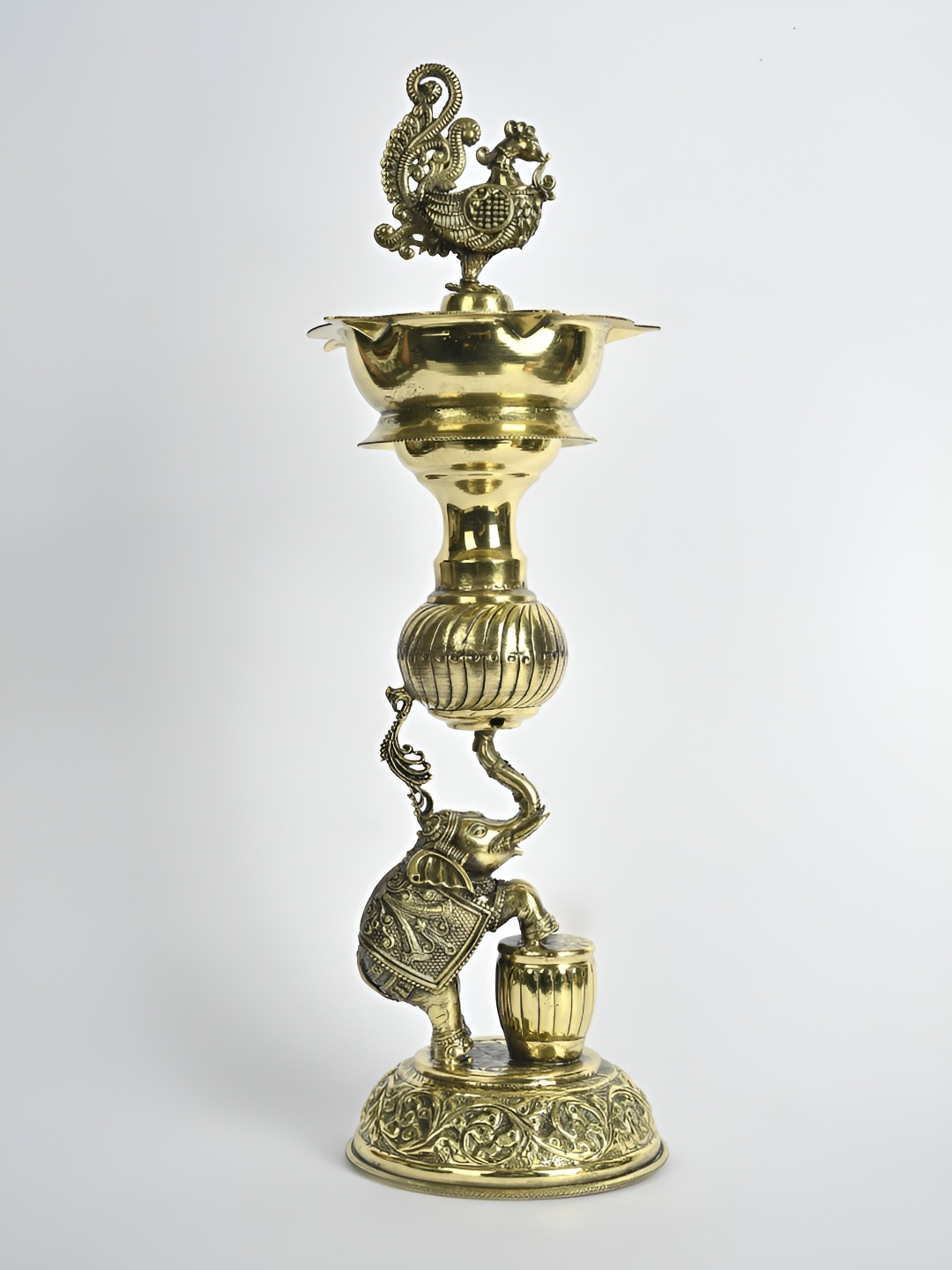 

Exotic India Brass Elephant Design Peacock Lamp, Gold