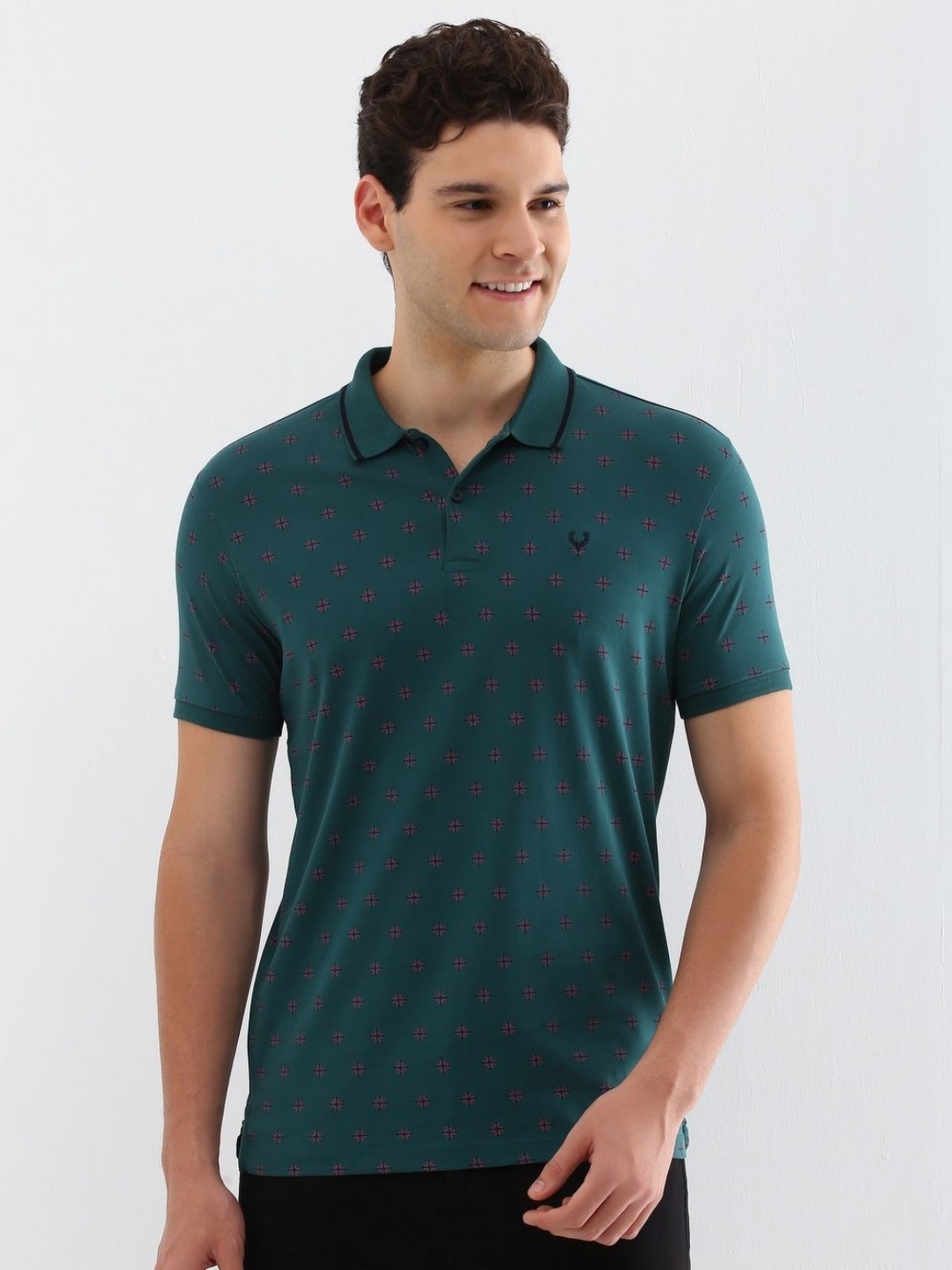 

Allen Solly Men Floral Printed Polo Collar Cotton T-shirt, Teal