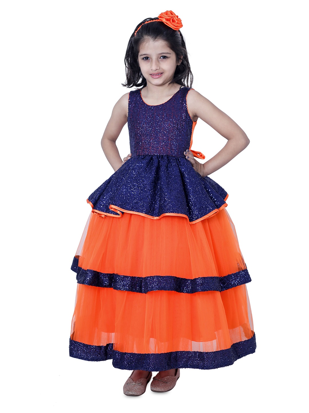 

Wish little Girls Shoulder Straps Net Gown Dress, Orange