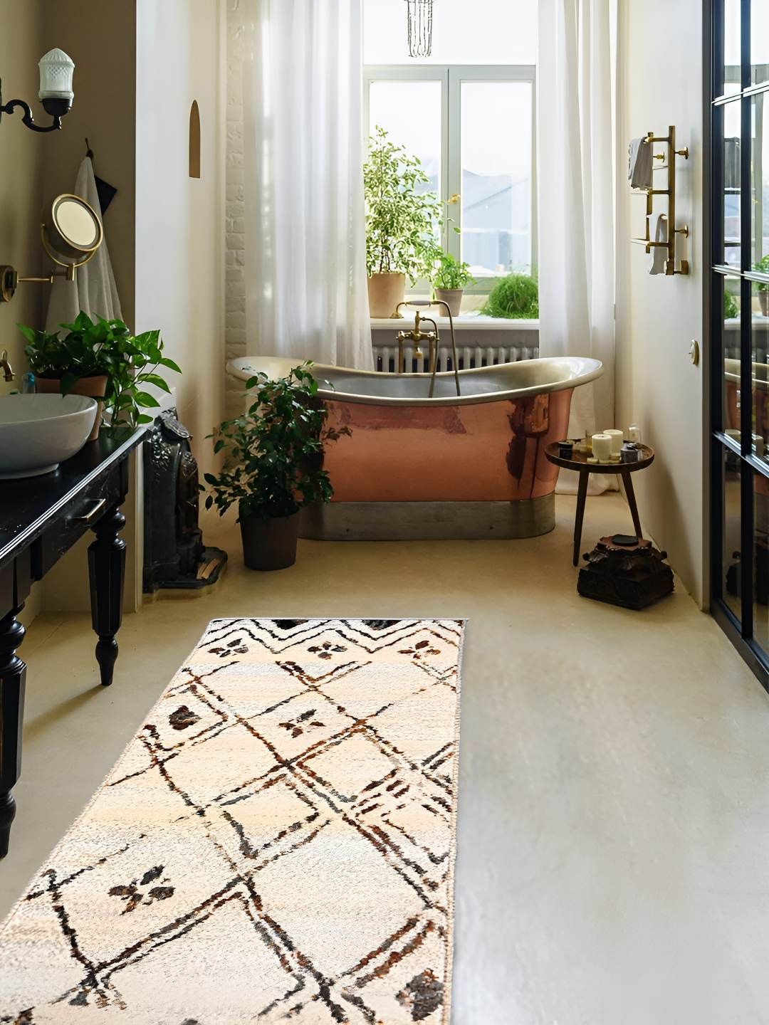 

Sapana Carpet-Mats Beige & Black Anti- Skid Printed Floor Runners