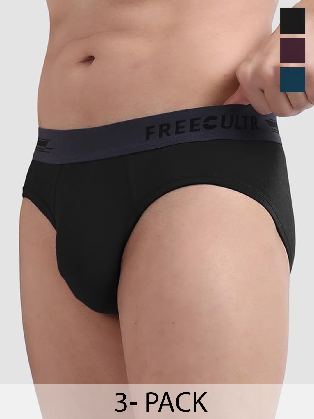 

FREECULTR Men Pack Of 3 Anti Bacterial Ribbed Basic Briefs FC-XT-B-POB-SW-MB_S, Teal