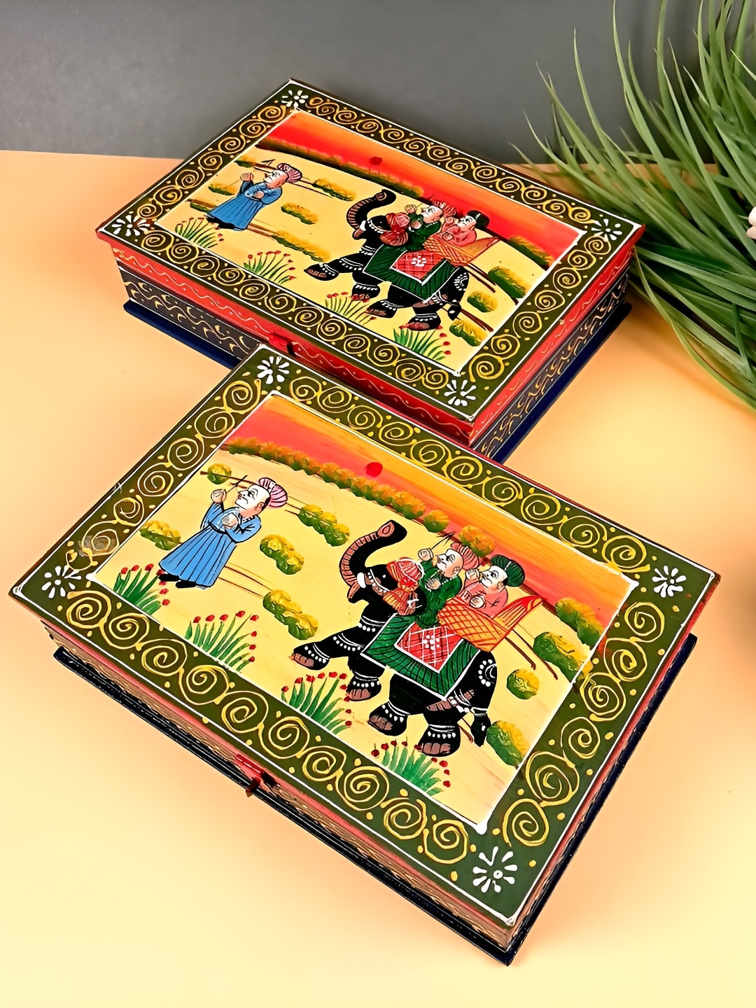 

apka mart 2-Pcs Yellow & Orange Printed Wooden Jewellery Box