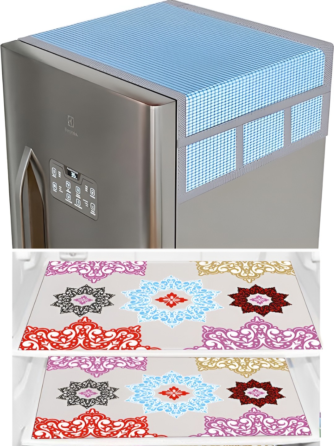 

LooMantha 4-Pcs Blue & Red Printed Fridge Top Cover & Mats
