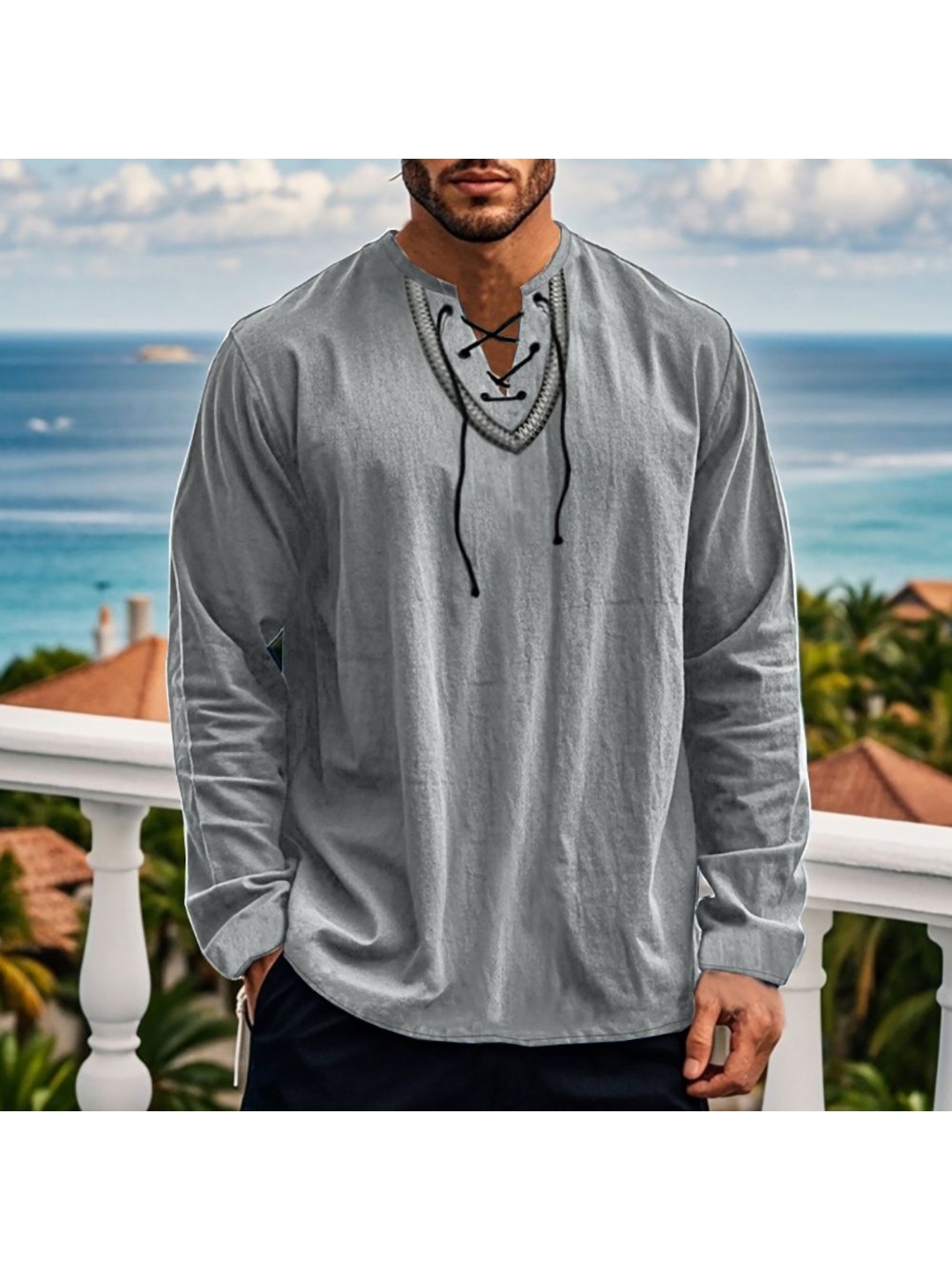 

StyleCast x Revolte Men V-Neck T-shirt, Grey