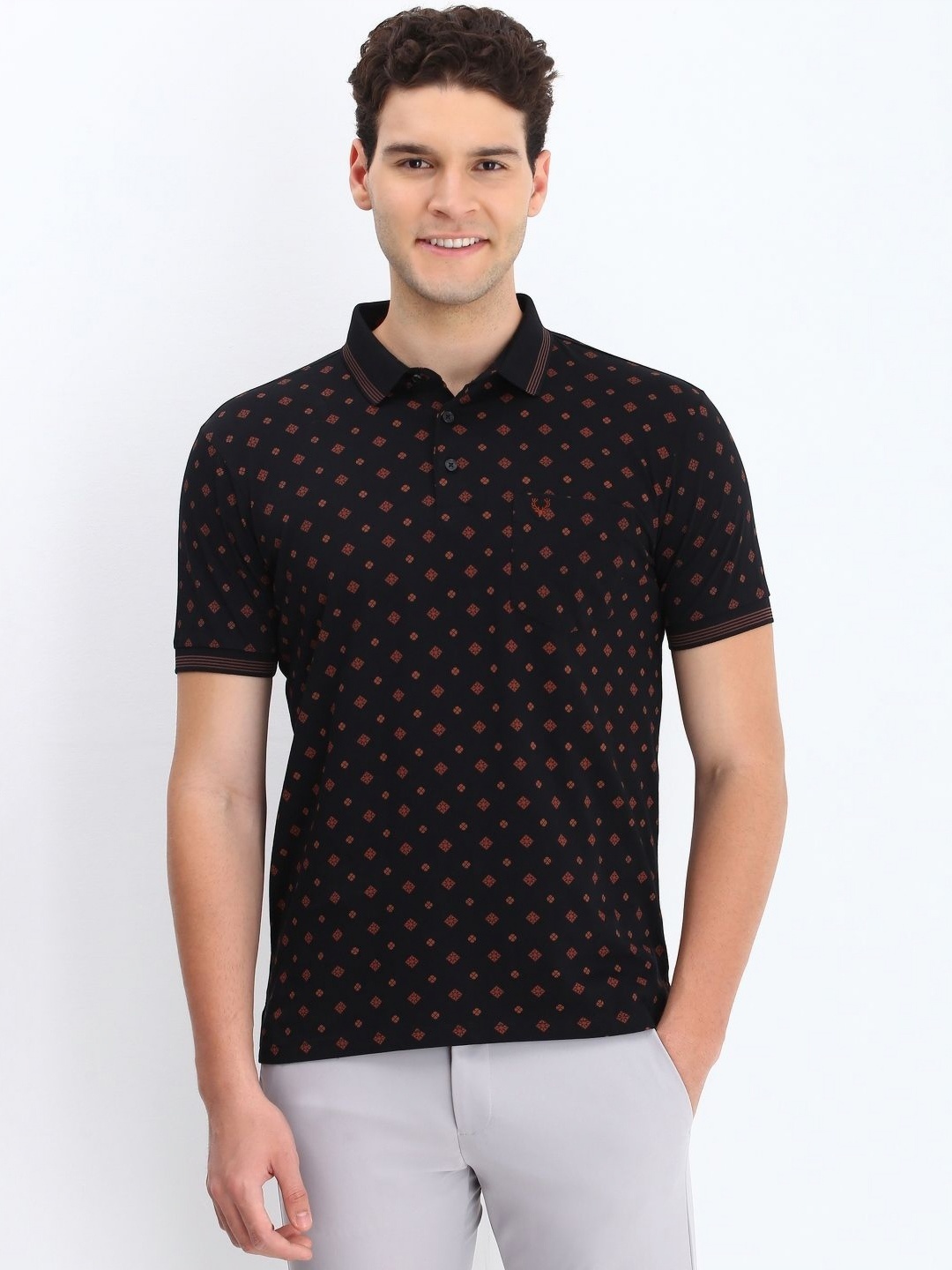 

Allen Solly Men Geometric Printed Polo Collar Cotton T-shirt, Black