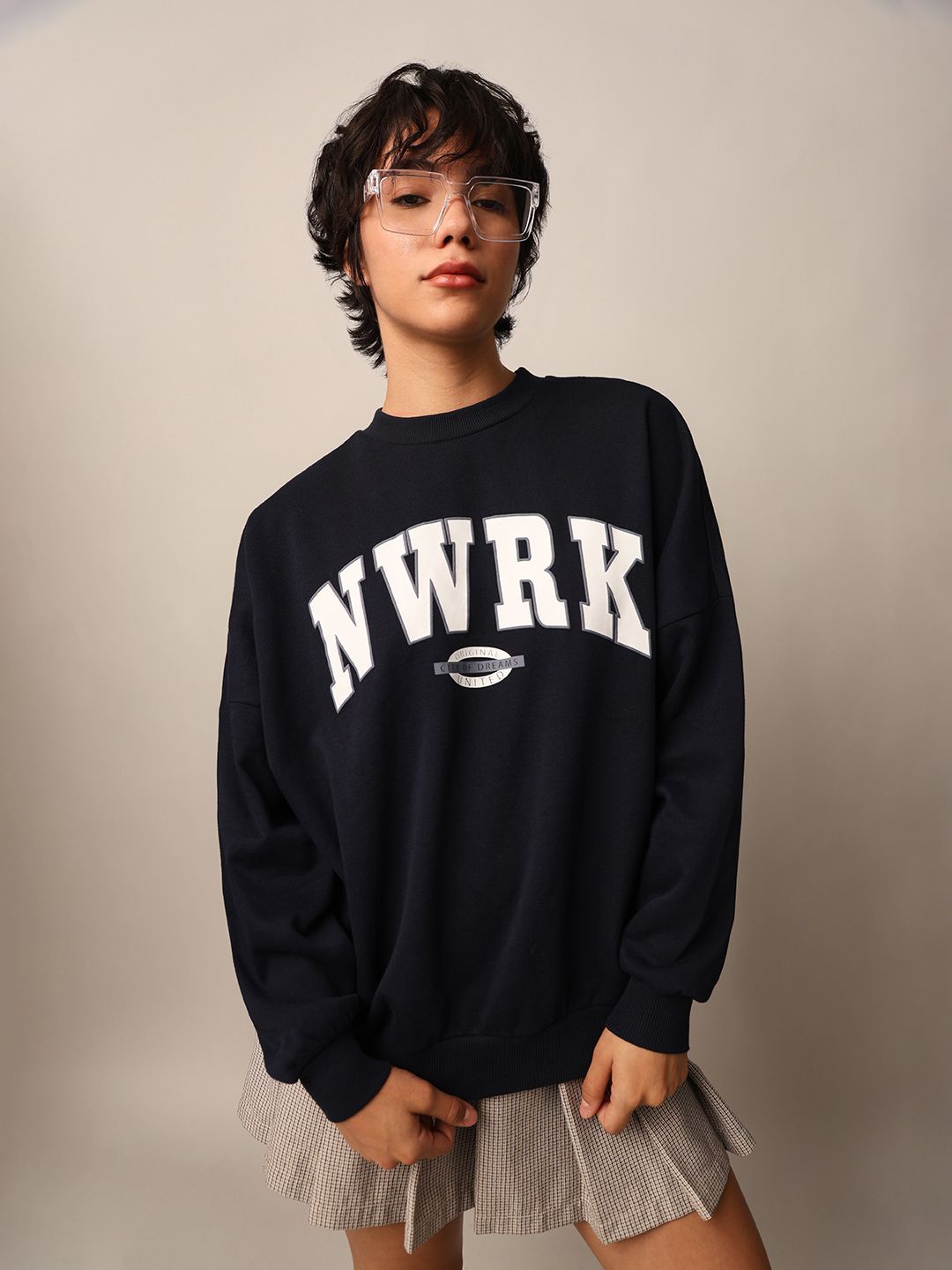 

ONLY Women Typography Printed Sweatshirt, Navy blue