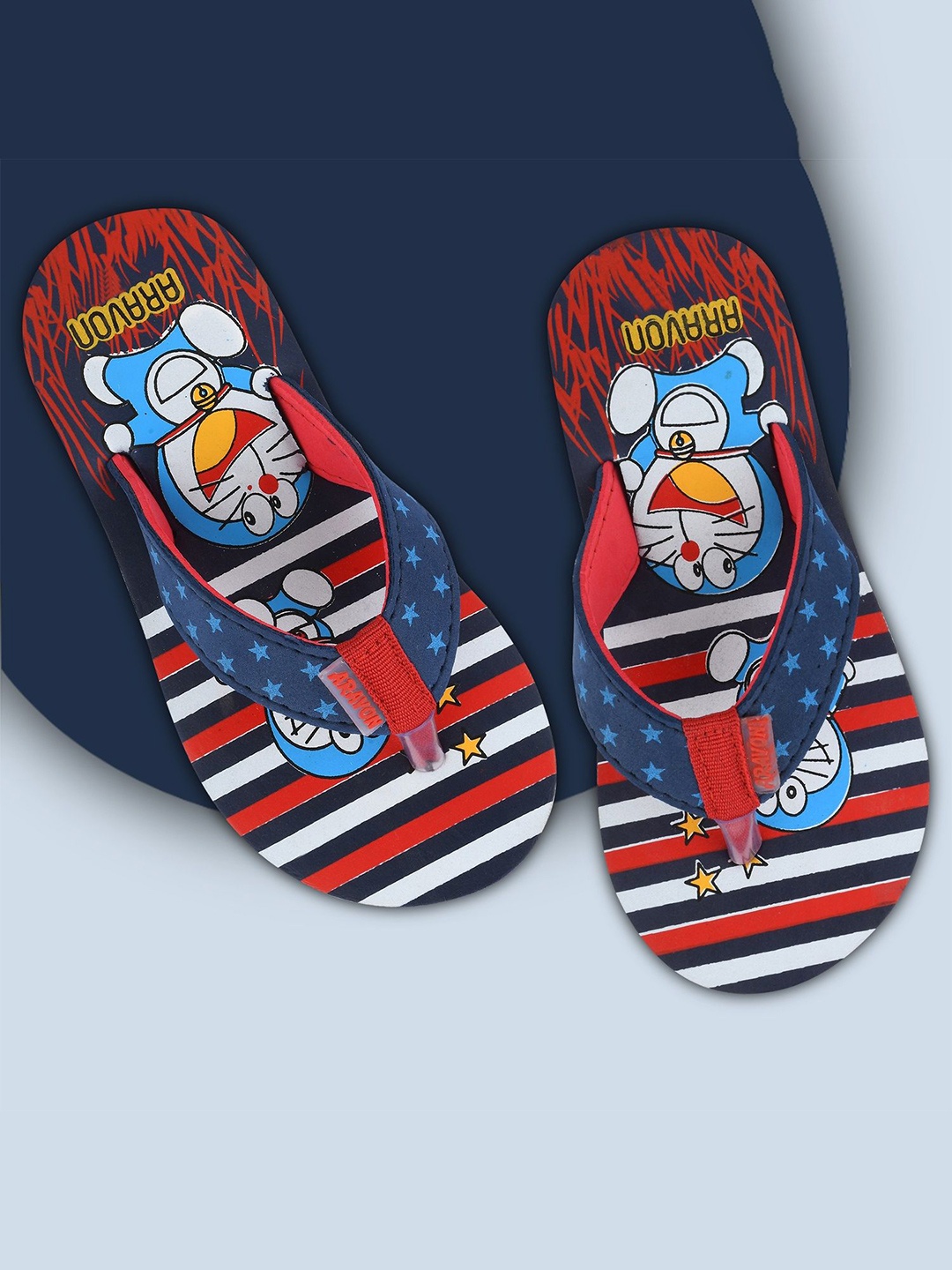 

ARAVON Kids Printed Rubber Thong Flip-Flops, Navy blue