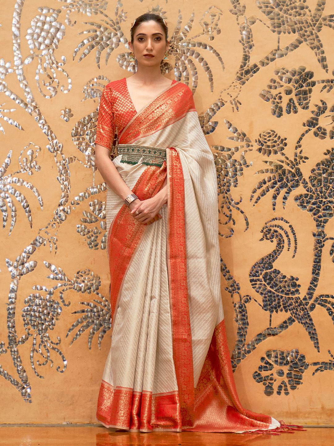 

Ishin Woven Design Zari Banarasi Saree, White