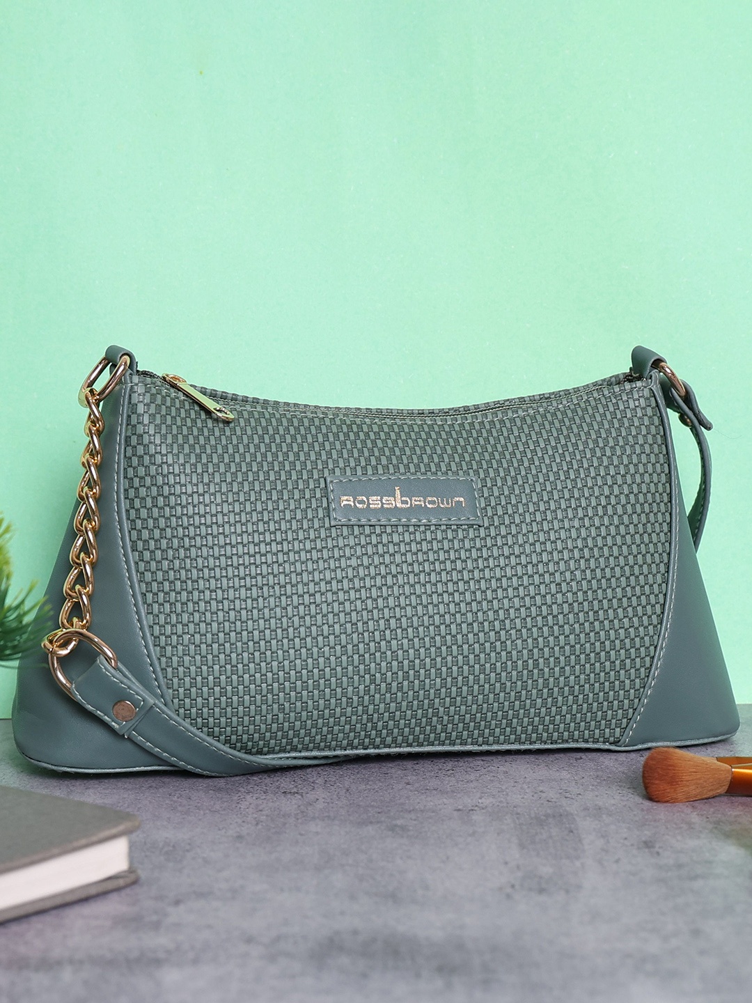 

ROSS BROWN Women Textured Solid Structured Shoulder Bag, Green