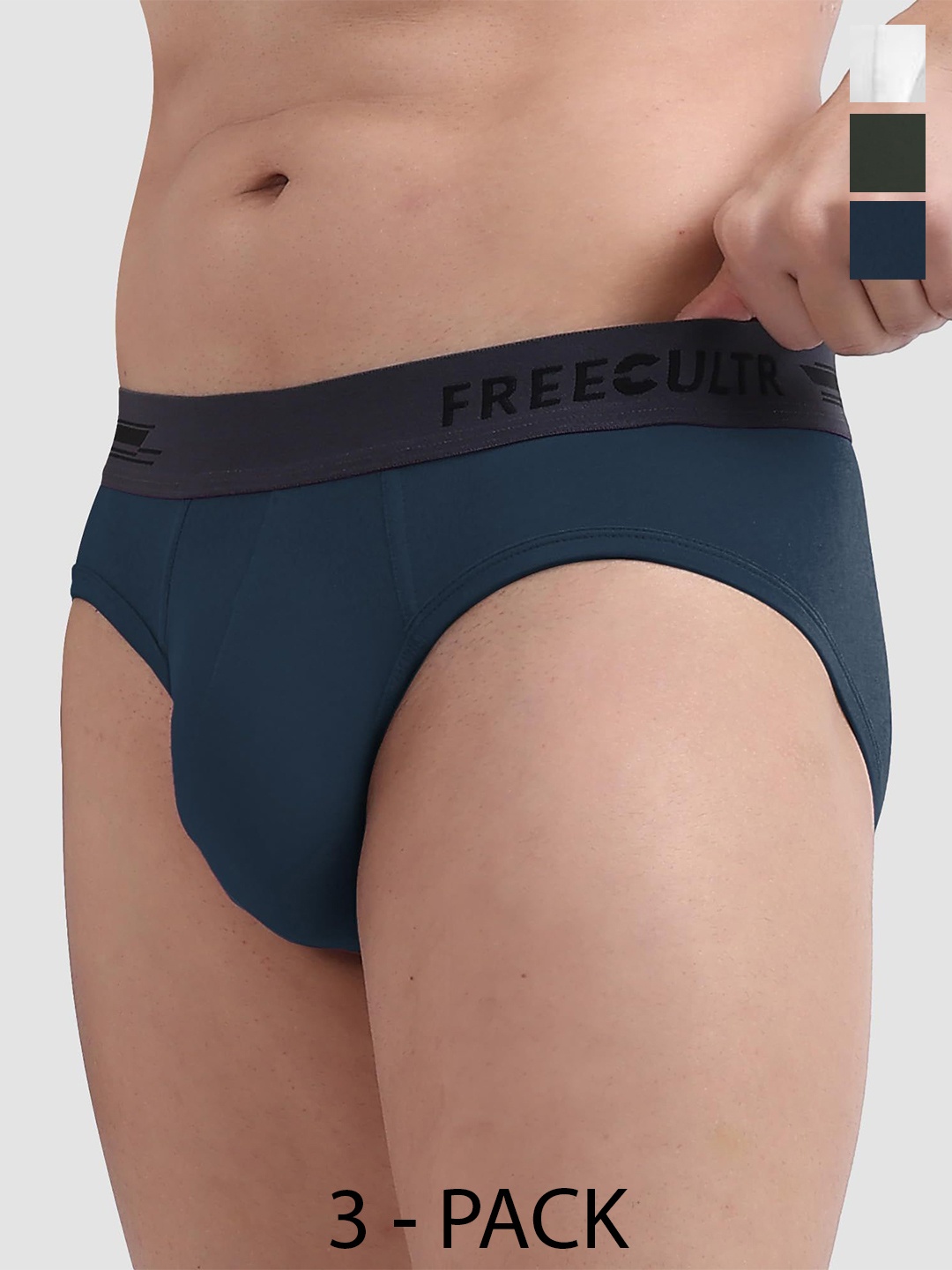 

FREECULTR Men Pack Of 3 Anti Bacterial Micromodal Briefs FC-XT-B-SEG-CW-PB_S, White