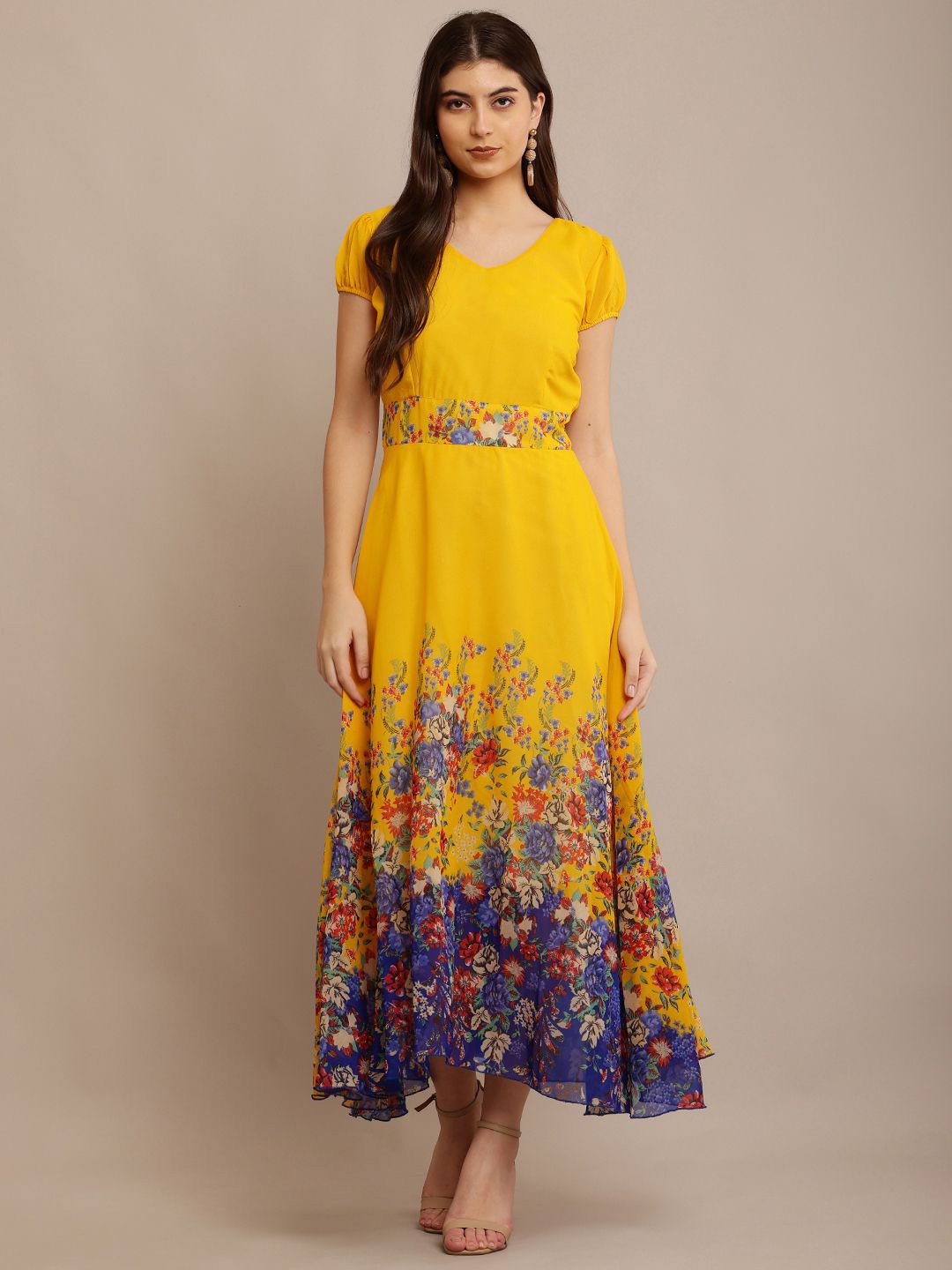 

Raabta Fashion Floral Printed Georgette Maxi Dress, Yellow