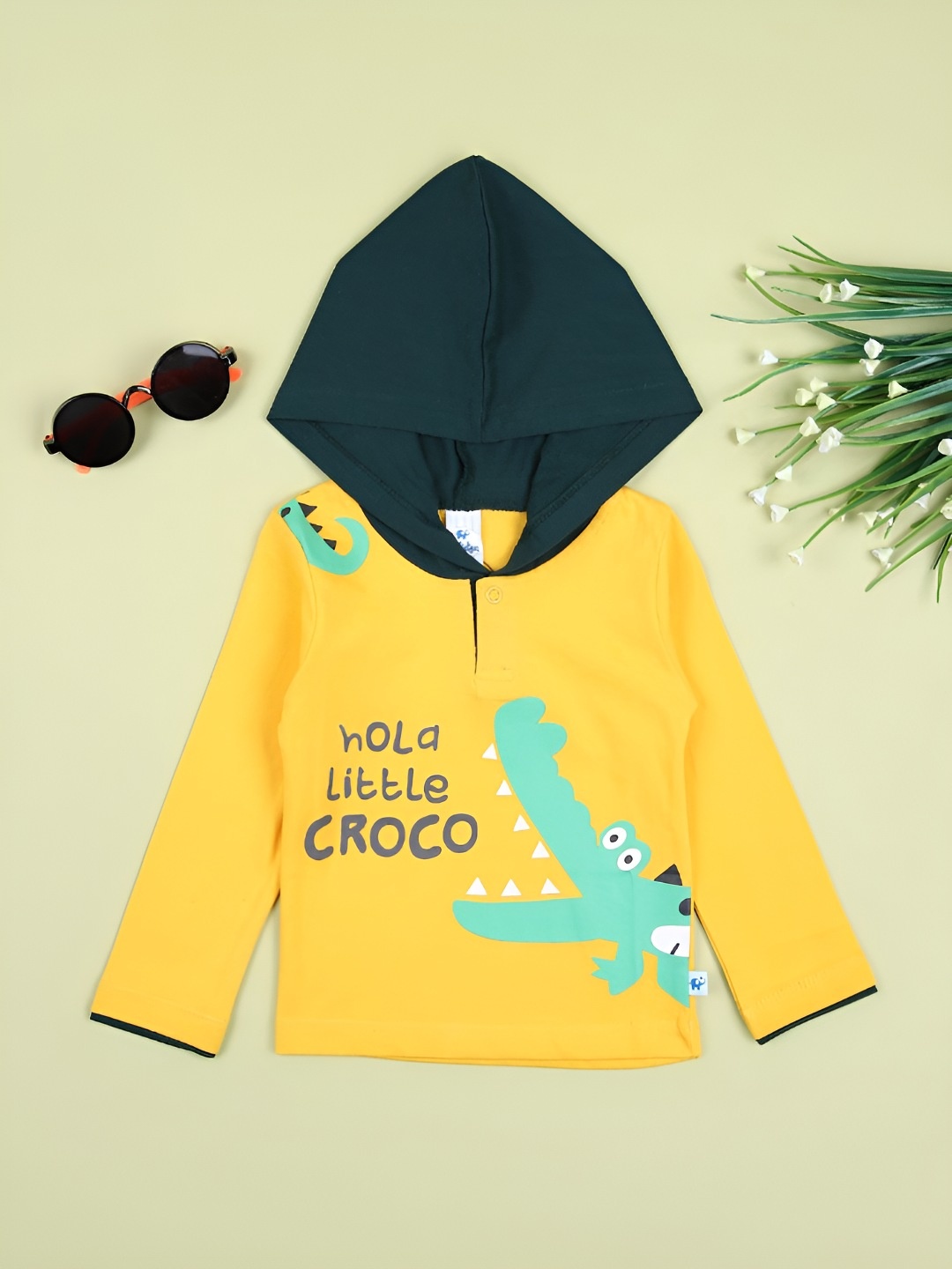 

V-Mart Kids Typography Printed Hooded T-shirt, Yellow