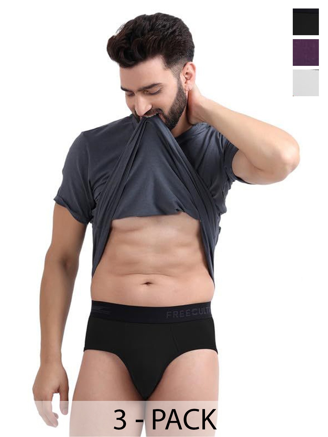 

FREECULTR Men Pack Of 3 Anti Bacterial Basic Briefs, Black