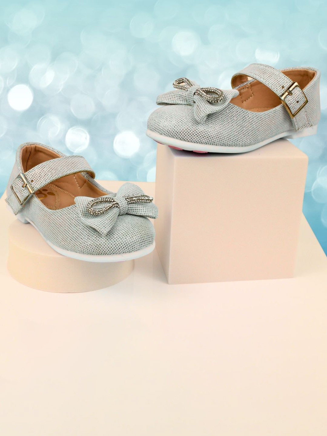 

BAESD Girls Ballerinas with Bows Flats, Silver