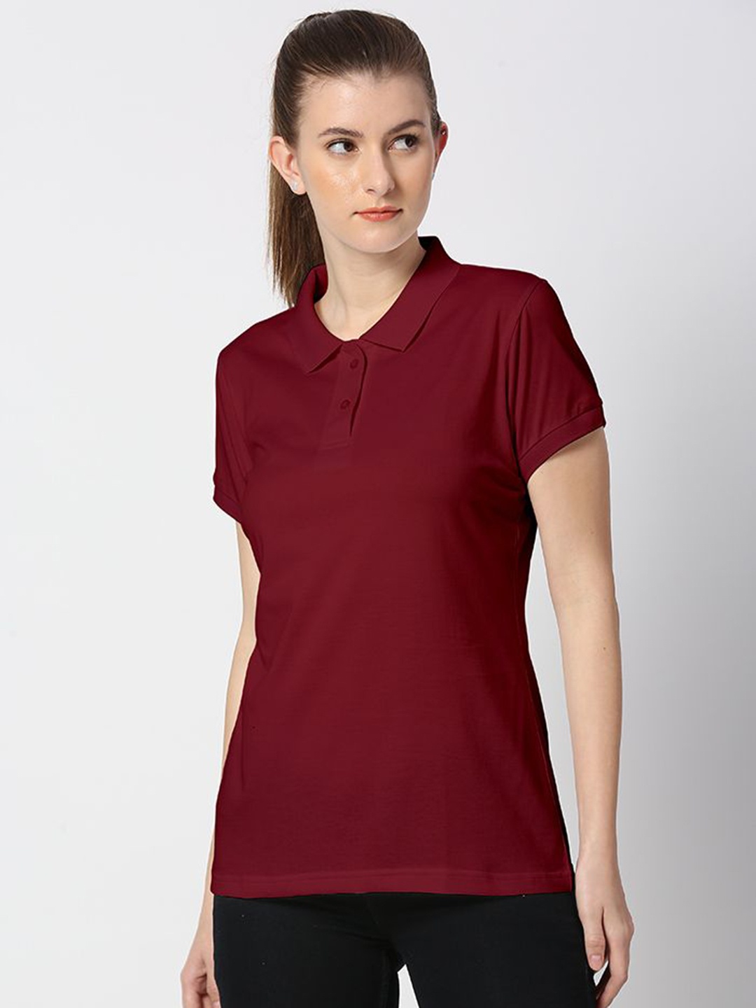 

Wear Your Opinion Women Solid Polo Collar Cotton T-shirt, Maroon