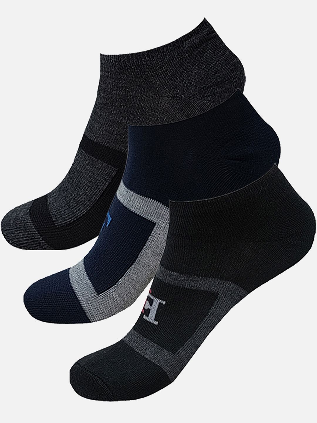 

FIMS Men Pack Of 3 Patterned Ankle Length Sports Socks, Black