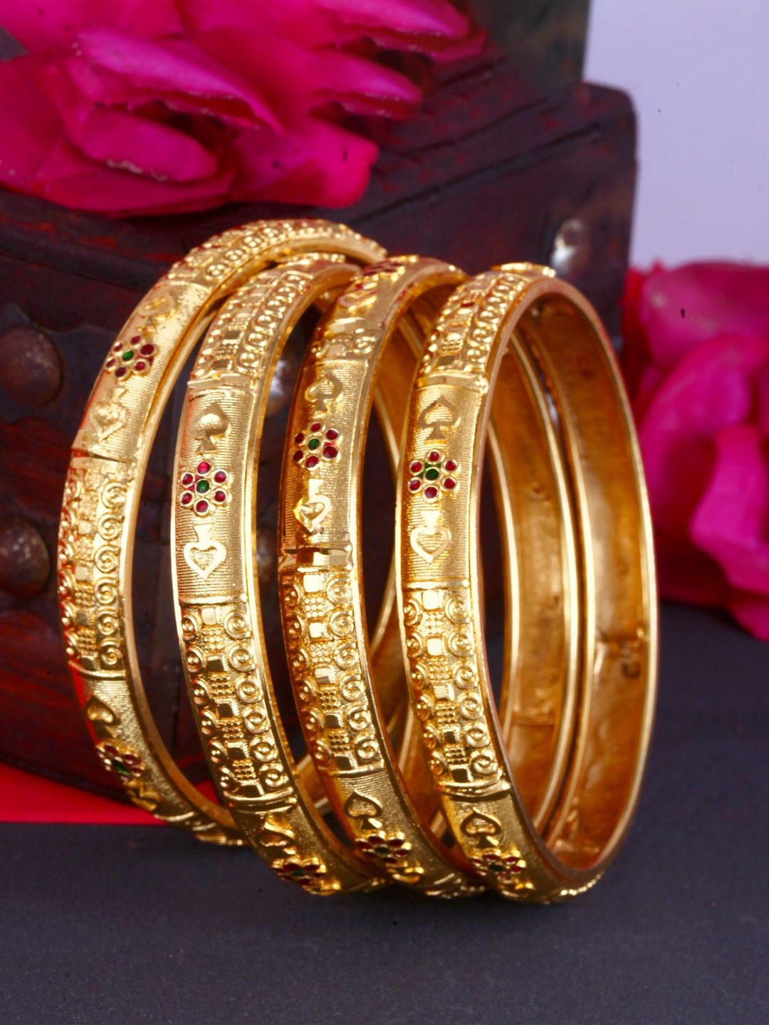 

Vighnaharta Set Of 4 Gold-Plated Stone Studded Bangles