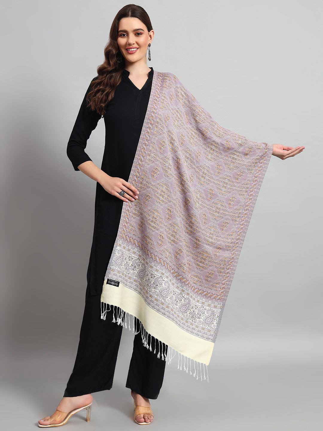 

HANDICRAFT PALACE Women Woollen Woven Design Stole, Off white