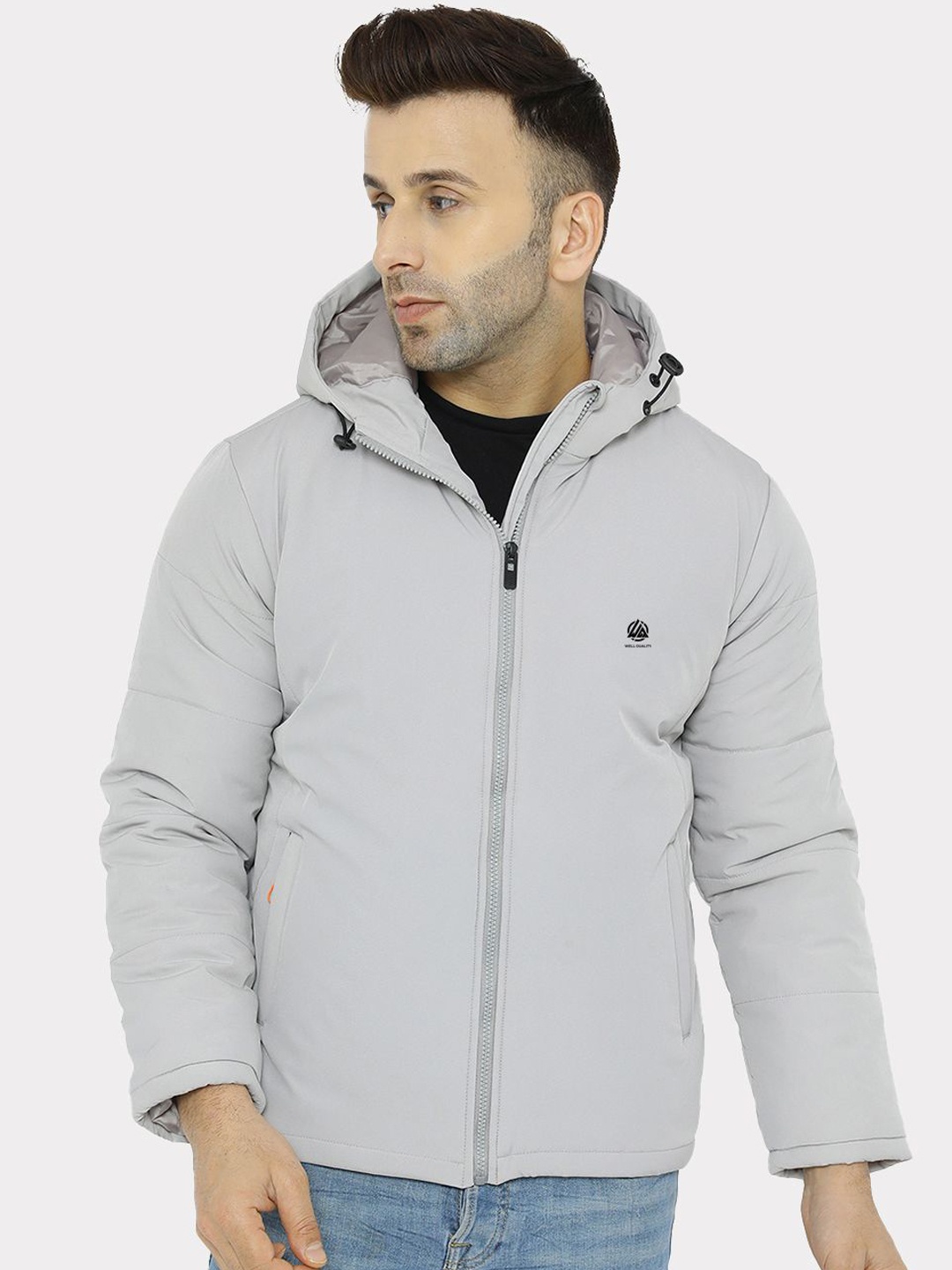 

WELL QUALITY Men Hooded Solid Casual Padded Jacket, Grey