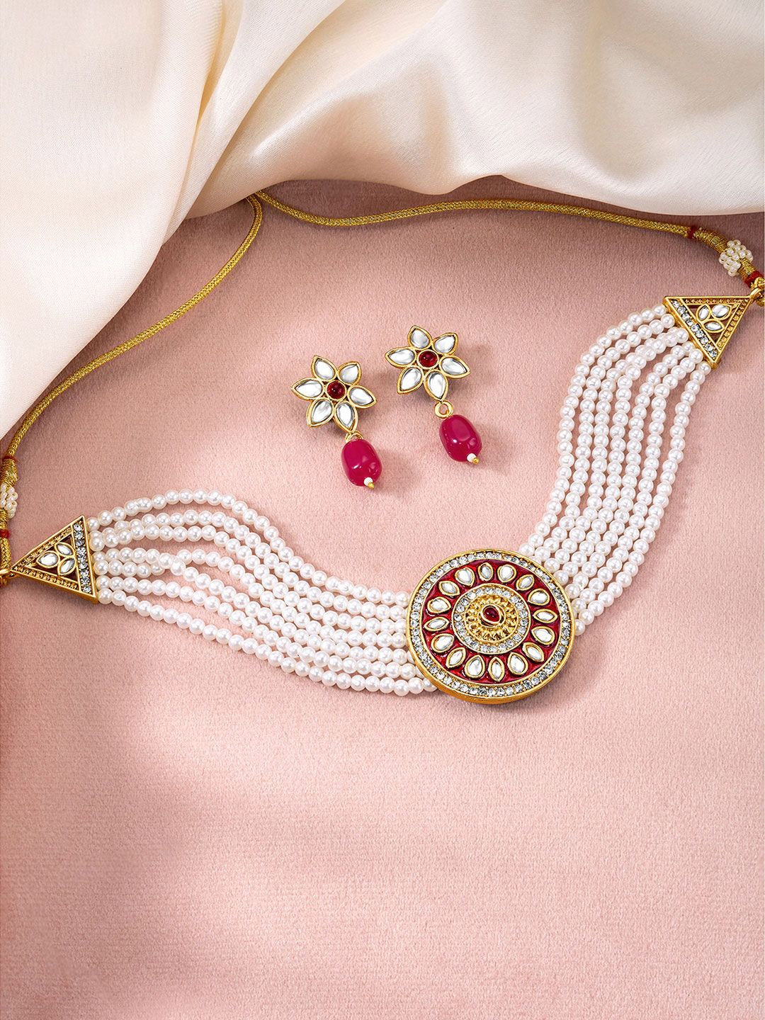 

Peora Gold-Plated Kundan Studded & Beaded Jewellery Set