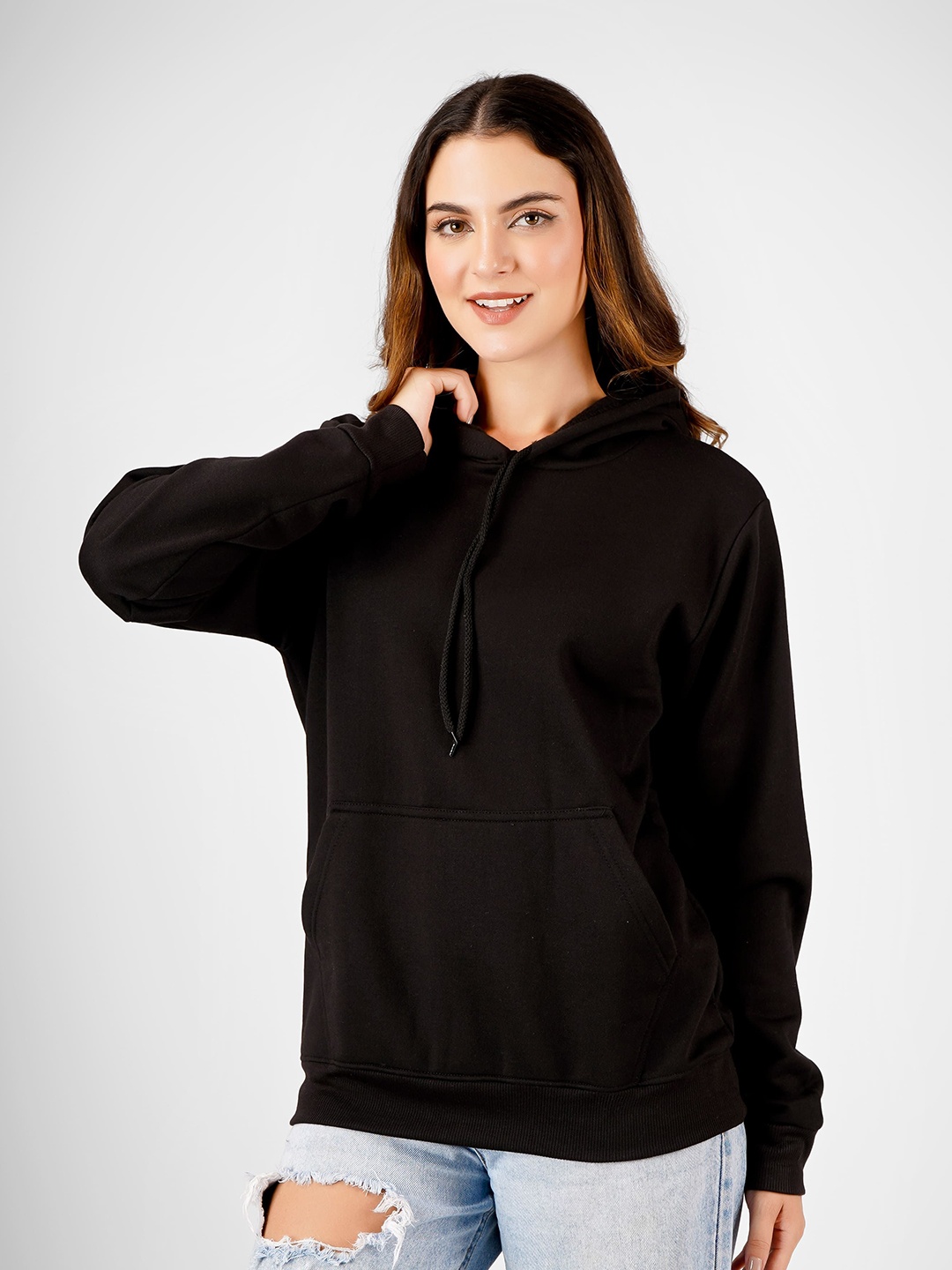 

MIMID Women Cotton Hooded Sweatshirt, Black