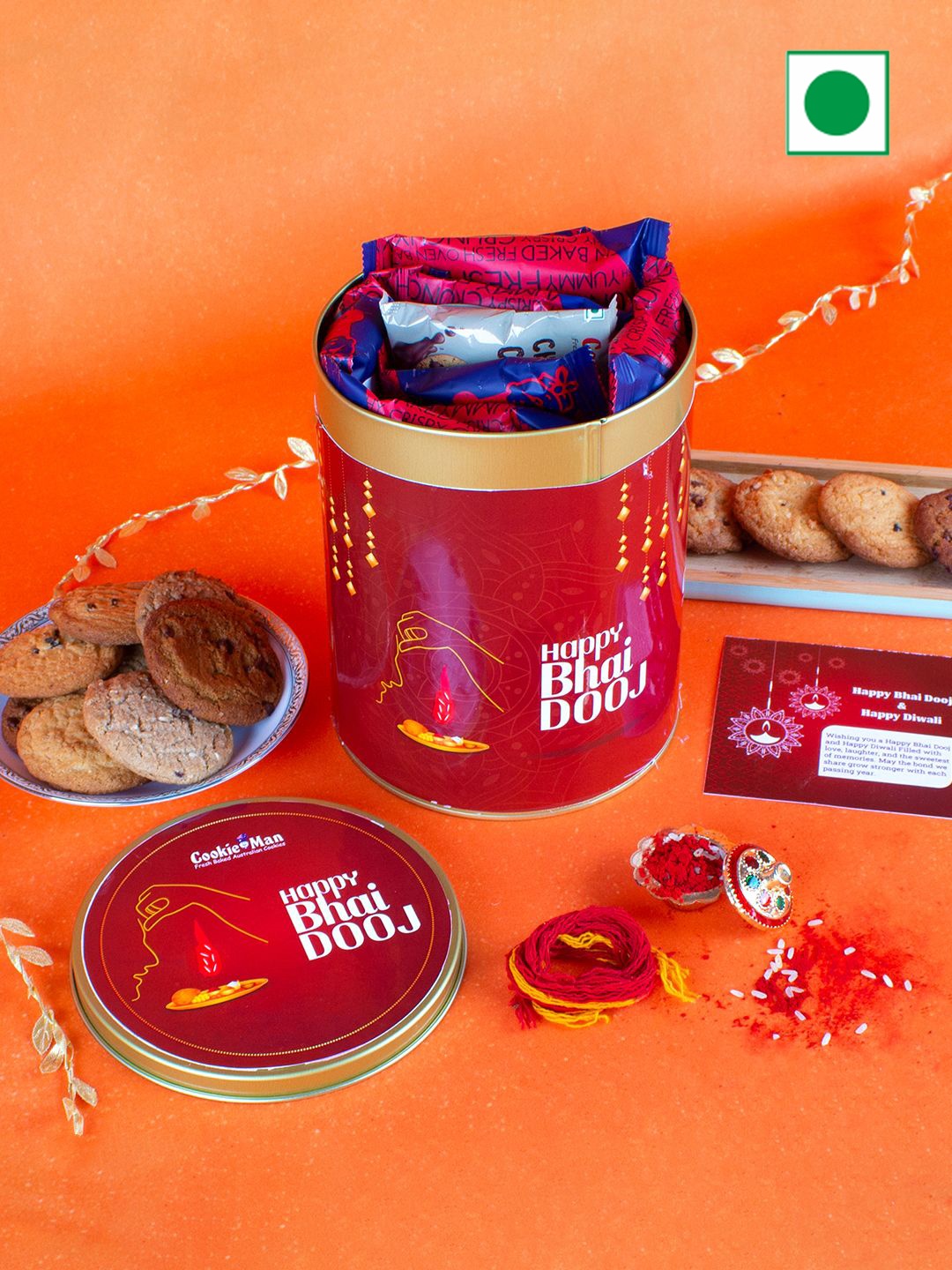 

Cookieman Unisex Set Of 3 Gift Tin with Cookies 600gm, Red