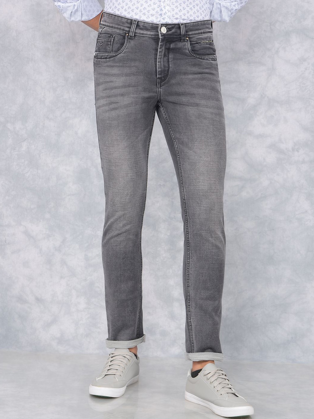 

Crimsoune Club Men Slim Fit Heavy Fade Stretchable Jeans, Grey