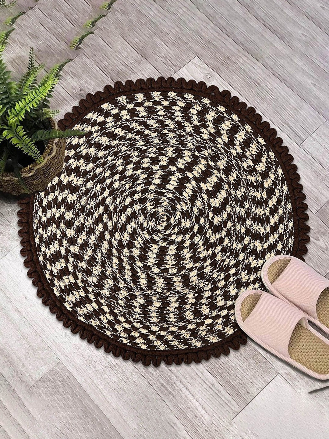 

Kuber Industries Brown & Cream 2 Pieces Printed Cotton Anti Slip Doormats