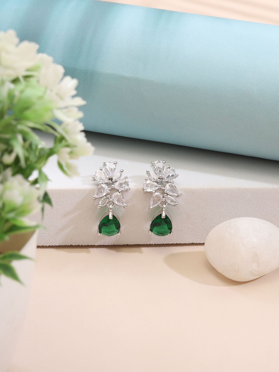 

Styled Diva Contemporary Cubic Zirconia Drop Earrings, Green