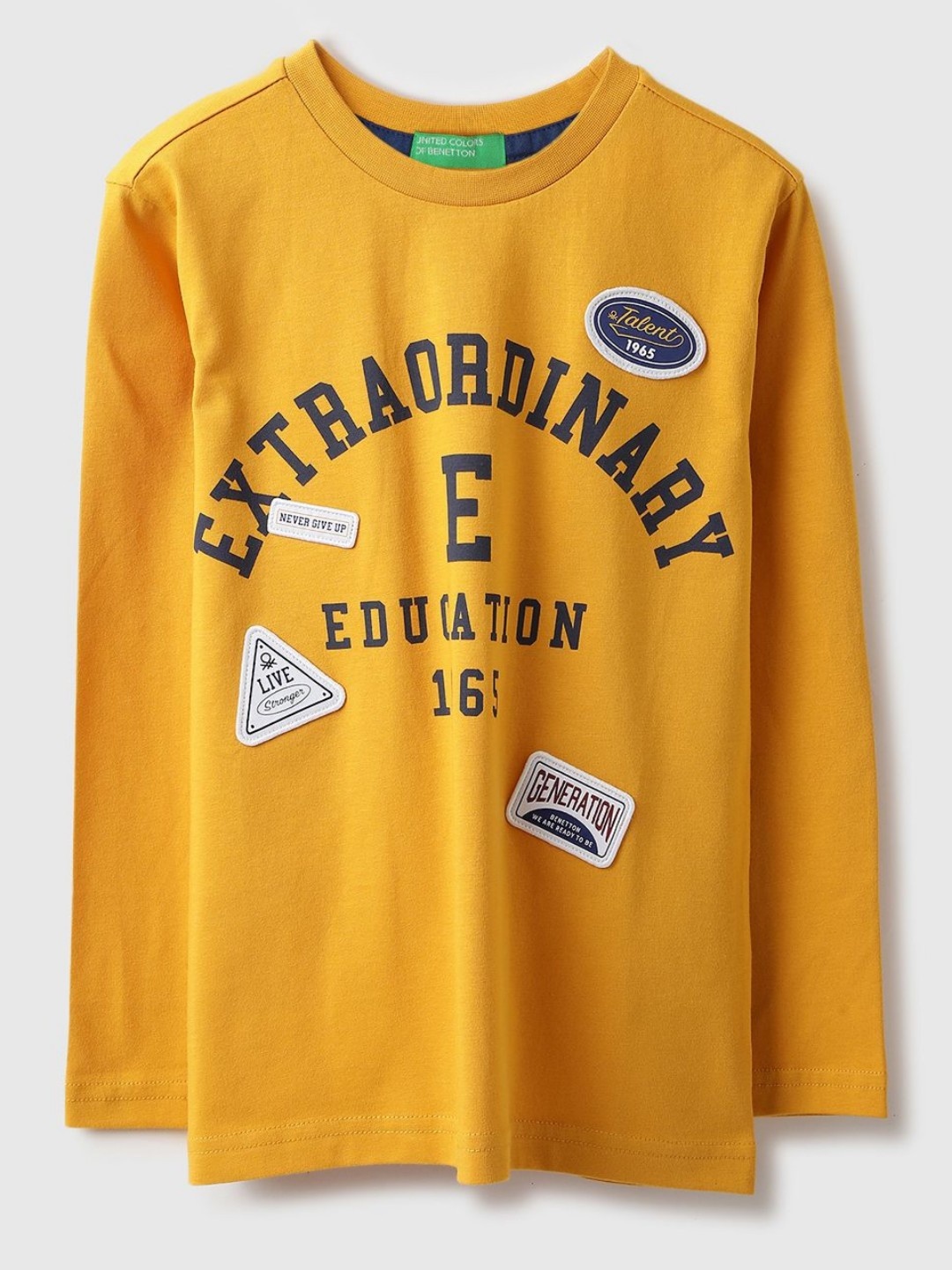 

United Colors of Benetton Boys Typography Printed Round Neck Pure Cotton T-shirt, Yellow