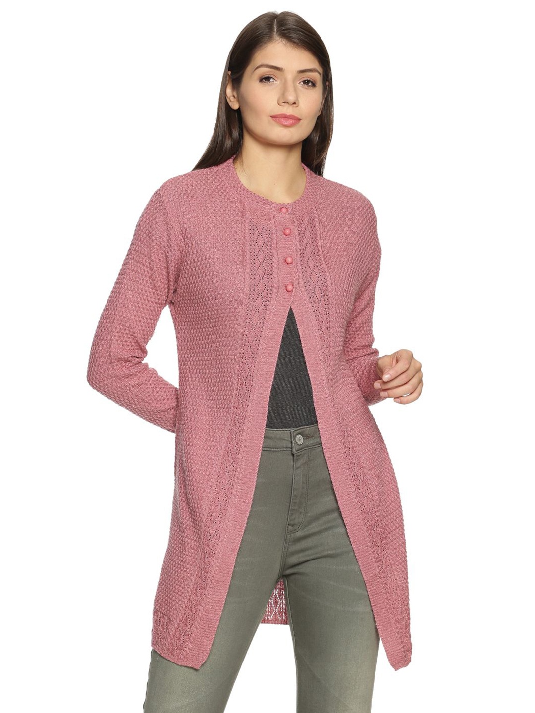 

CLAPTON Women Longline Cardigan Sweaters, Peach