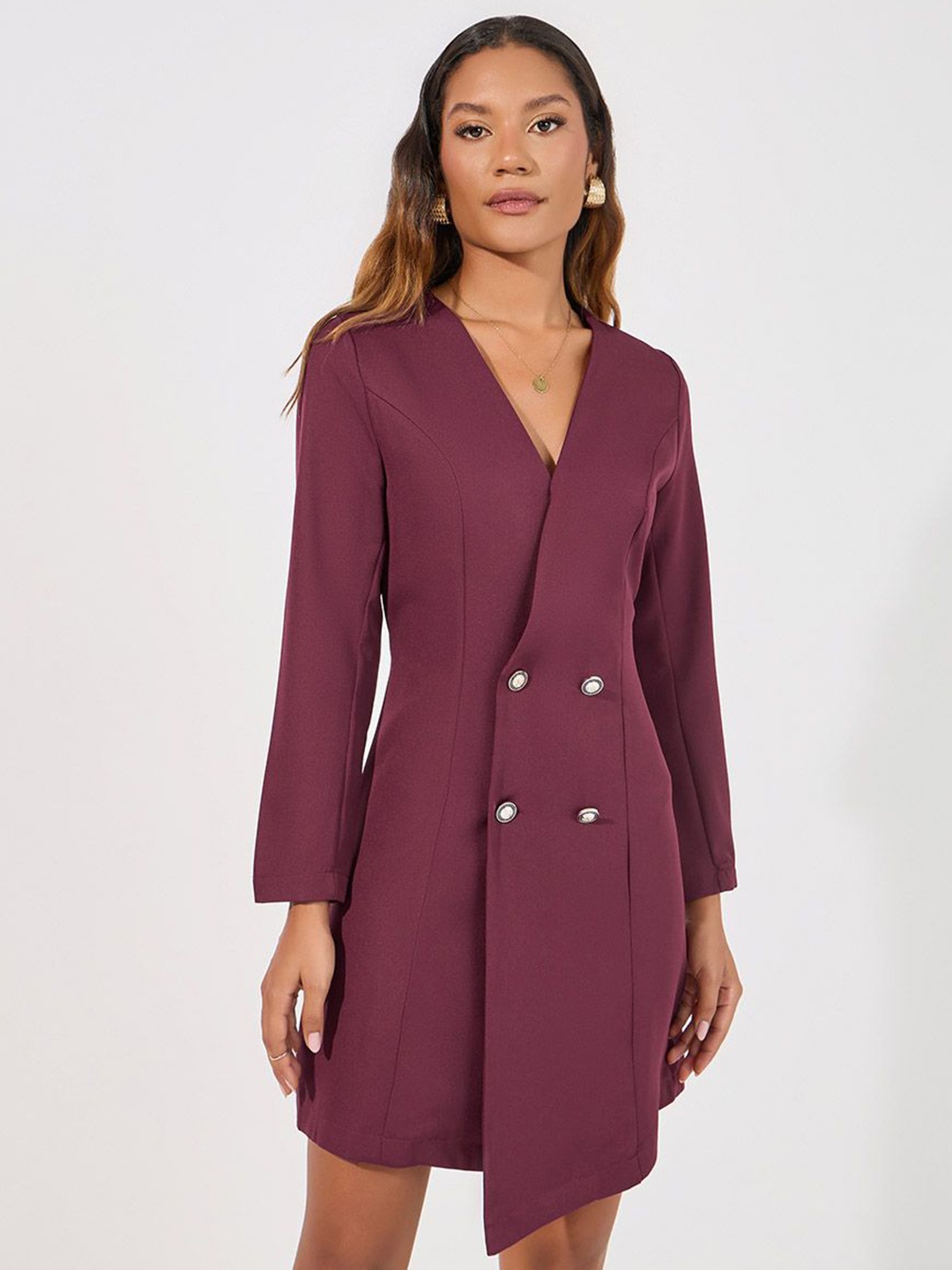 

Styli Women Long Sleeve Mini Length Blazer Dress, Burgundy