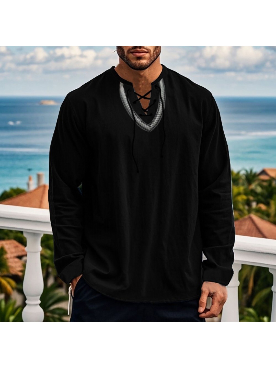 

StyleCast x Revolte Men V-Neck T-shirt, Black