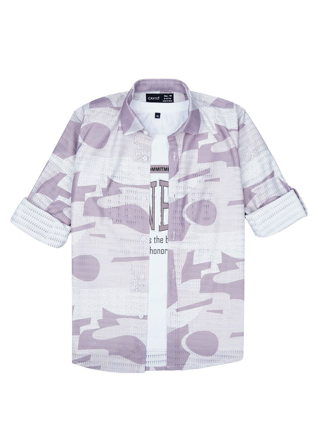 

CAVIO Boys Spread Collar Abstract Printed Cotton Casual Shirts & T-Shirt, Magenta