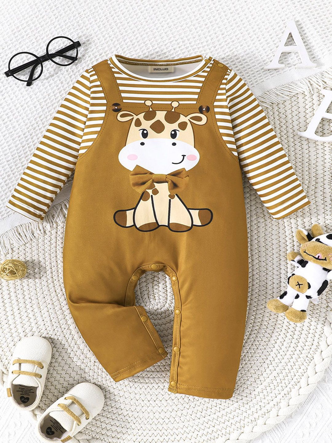

INCLUD Boys Graphic Printed Rompers, Brown
