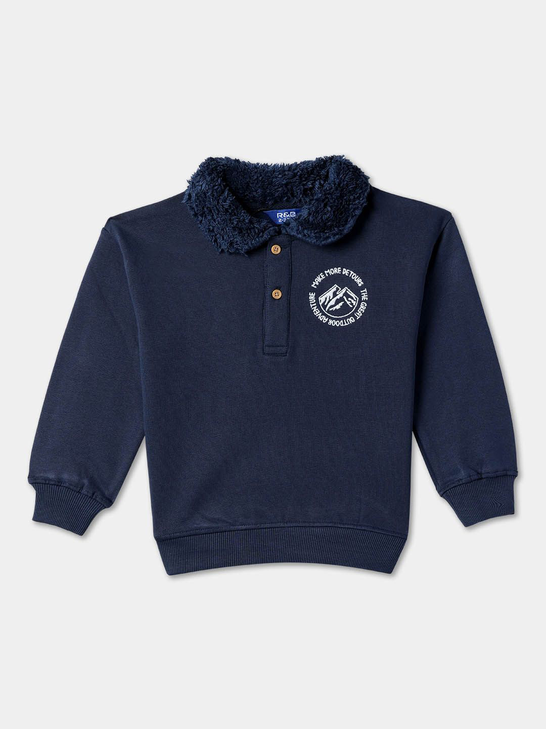 

R&B Boys Shirt Collar Casual Sweatshirt, Navy blue