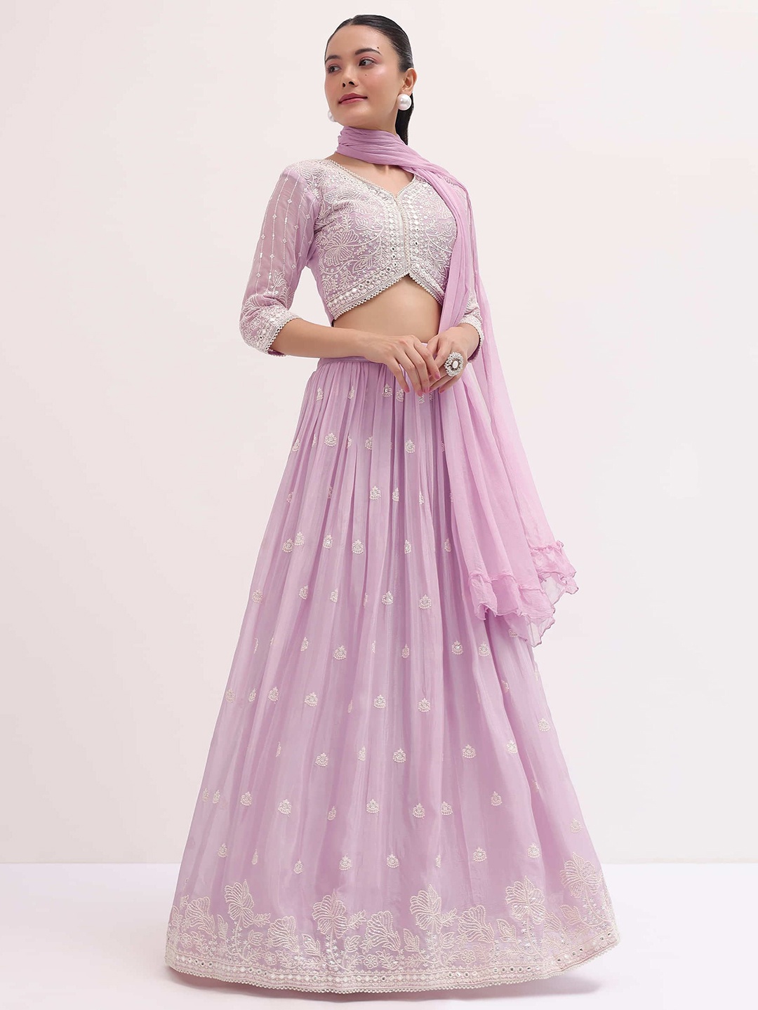 

FABPIXEL Embroidered Sequinned Semi Stitched Lehenga & Unstitched Blouse With Dupatta, Pink