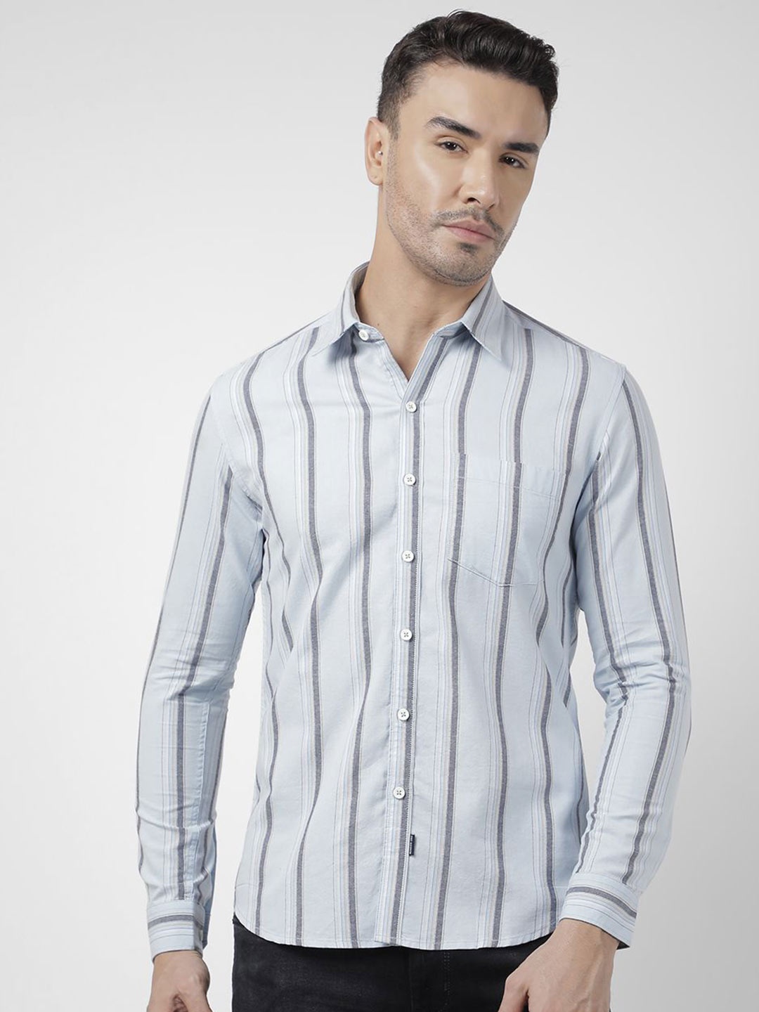 

Numero Uno Men Spread Collar Multi Striped Cotton Slim Fit Casual Shirt, Blue