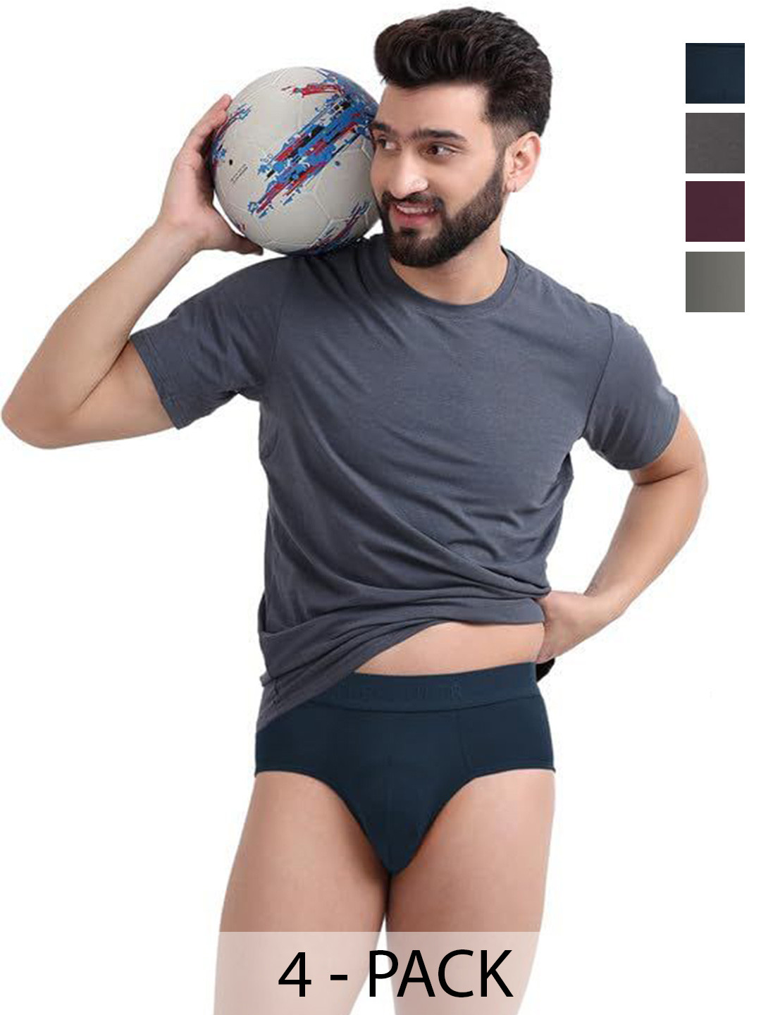 

FREECULTR Pack Of 4 Men Anti Bacterial Basic Briefs FCPCXBSPBAGMGPWL, Grey