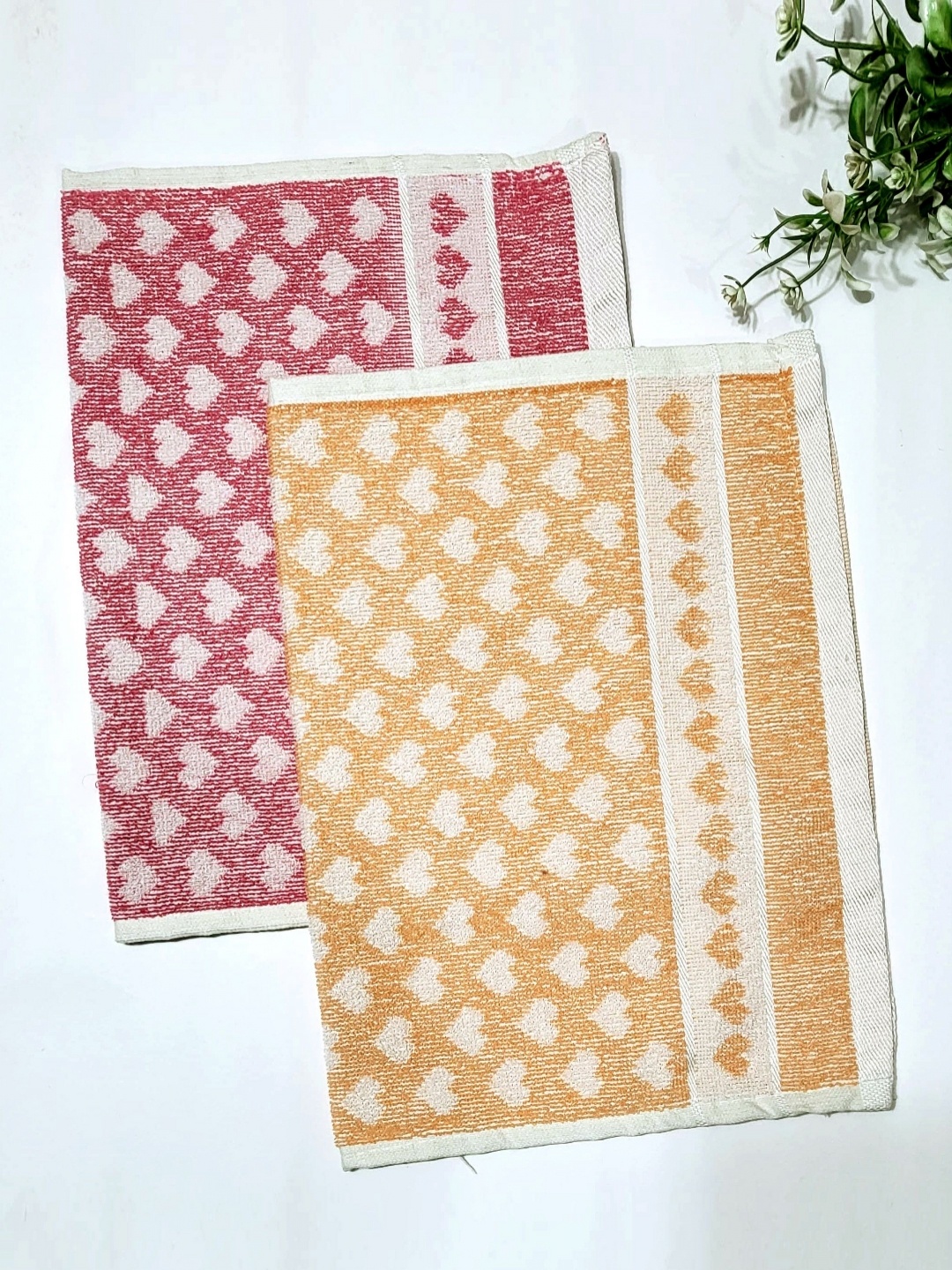 

ANA Orange-Coloured & Pink 2 Pieces Printed Pure Cotton Hand Towels