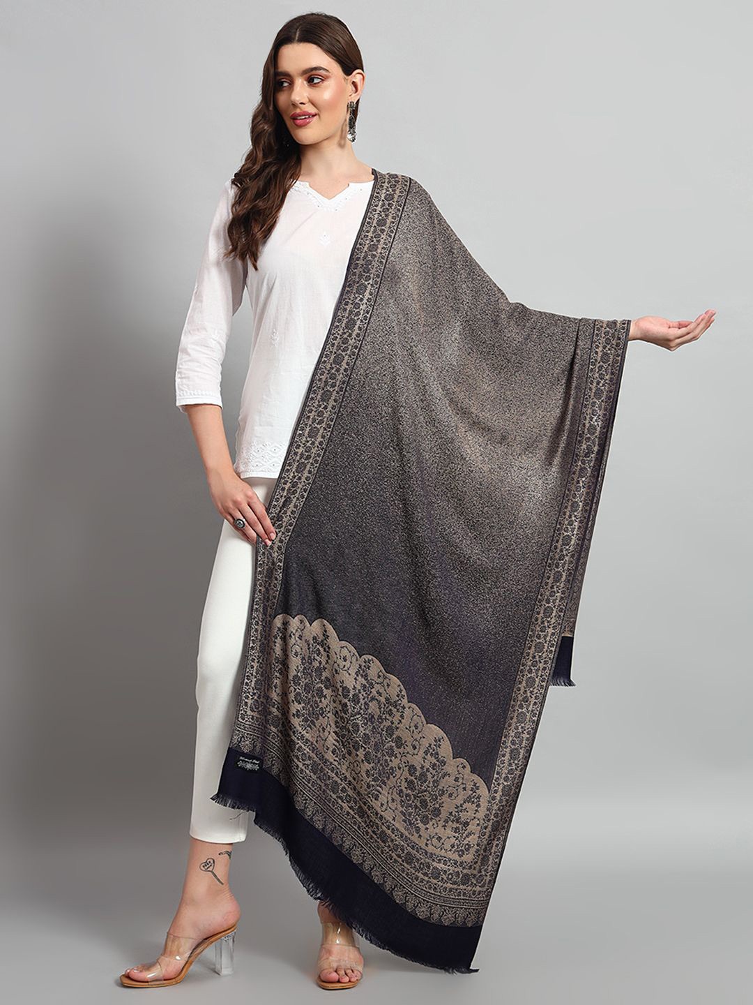 

HANDICRAFT PALACE Women Fringed Woven Design Stole, Blue