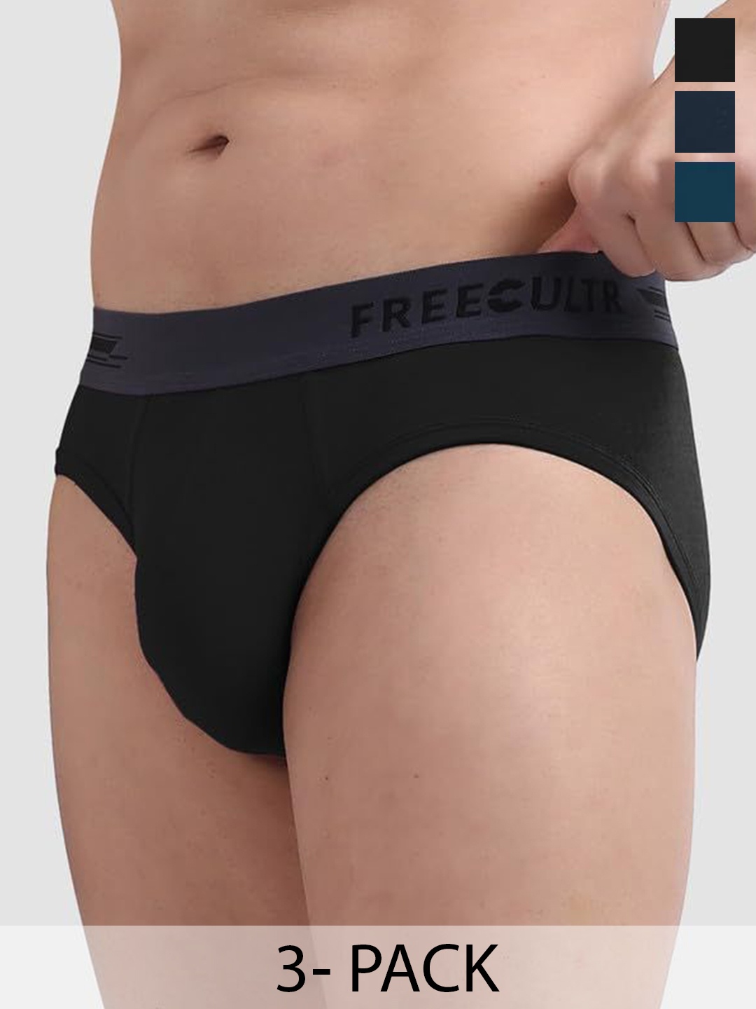 

FREECULTR Men Pack Of 3 Basic Briefs, Black