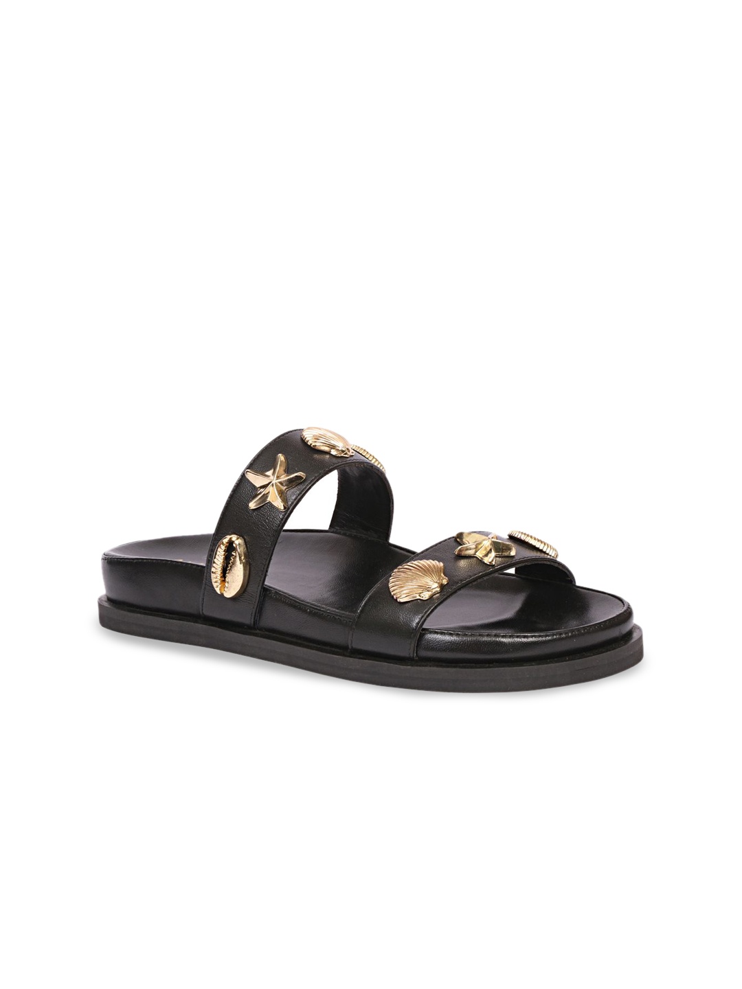 

Saint G Women Leather Embellished Open Toe Flats, Black
