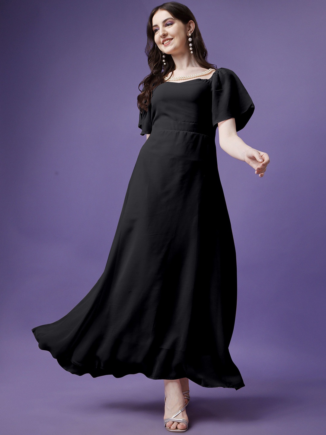

Krunal Raiyani Women Flared Sleeves Maxi Dress, Black