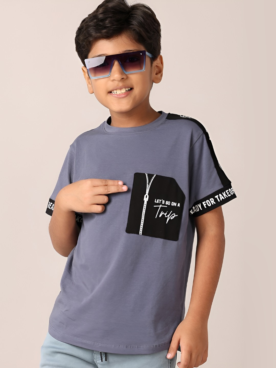 

V-Mart Boys Typography Printed Round Neck Cotton T-shirt, Grey