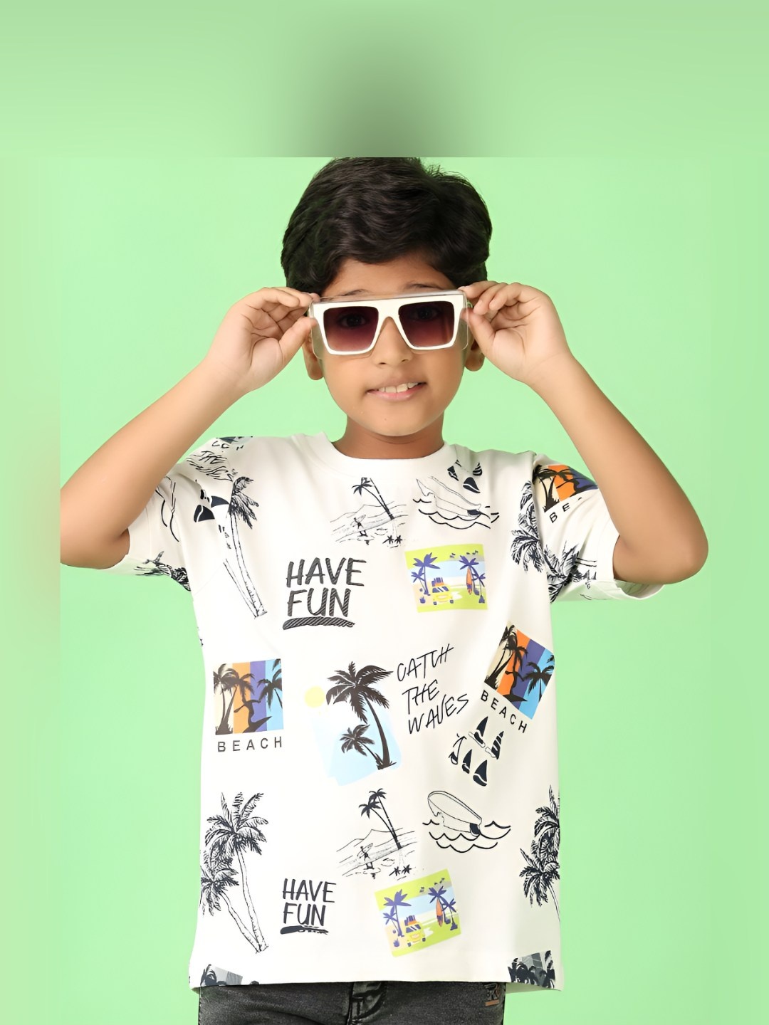 

V-Mart Boys Conversational Printed Round Neck Cotton T-shirt, White