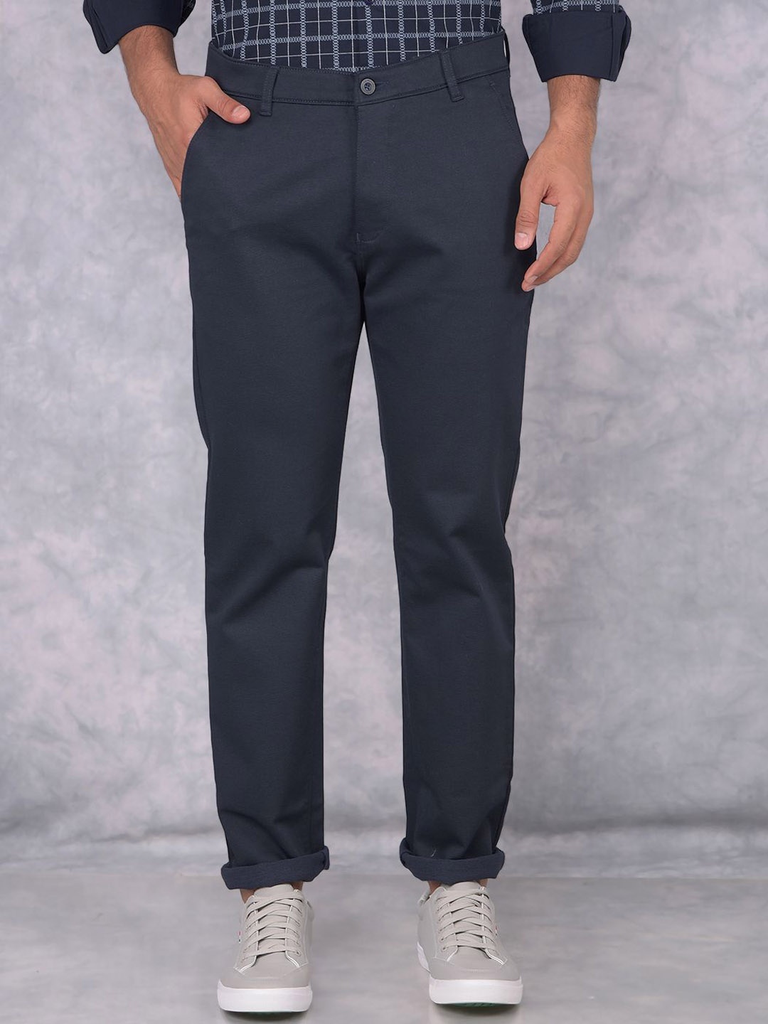 

Crimsoune Club Men Smart Straight Fit Cotton Chinos Trousers, Black
