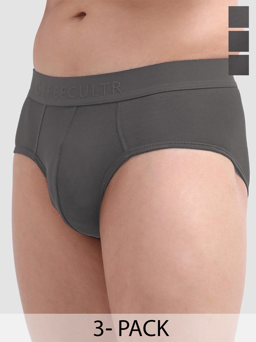 

FREECULTR Men Pack Of 3 Anti Bacterial Basic Briefs, Grey