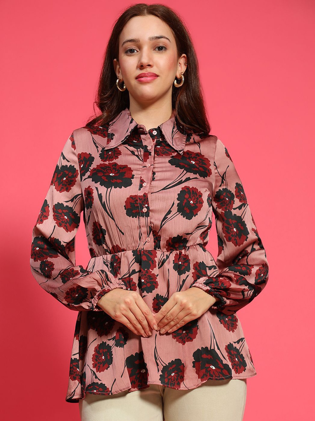 

Oxolloxo Women Floral Printed Regular Top, Maroon