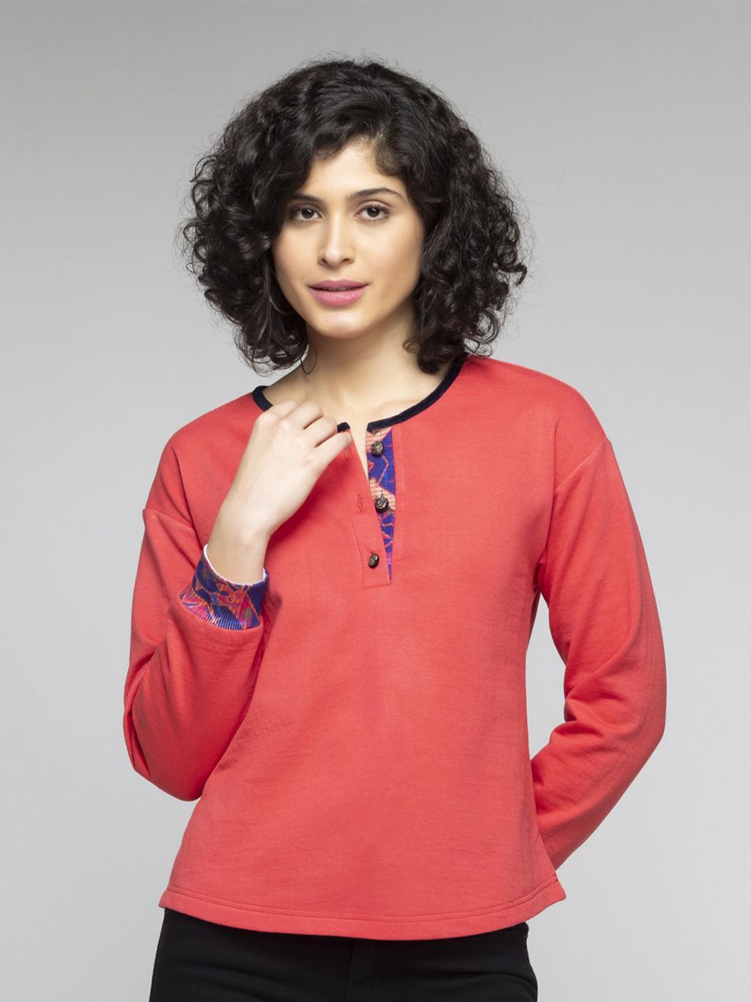 

SHAYE Women Solid Sweatshirt, Coral